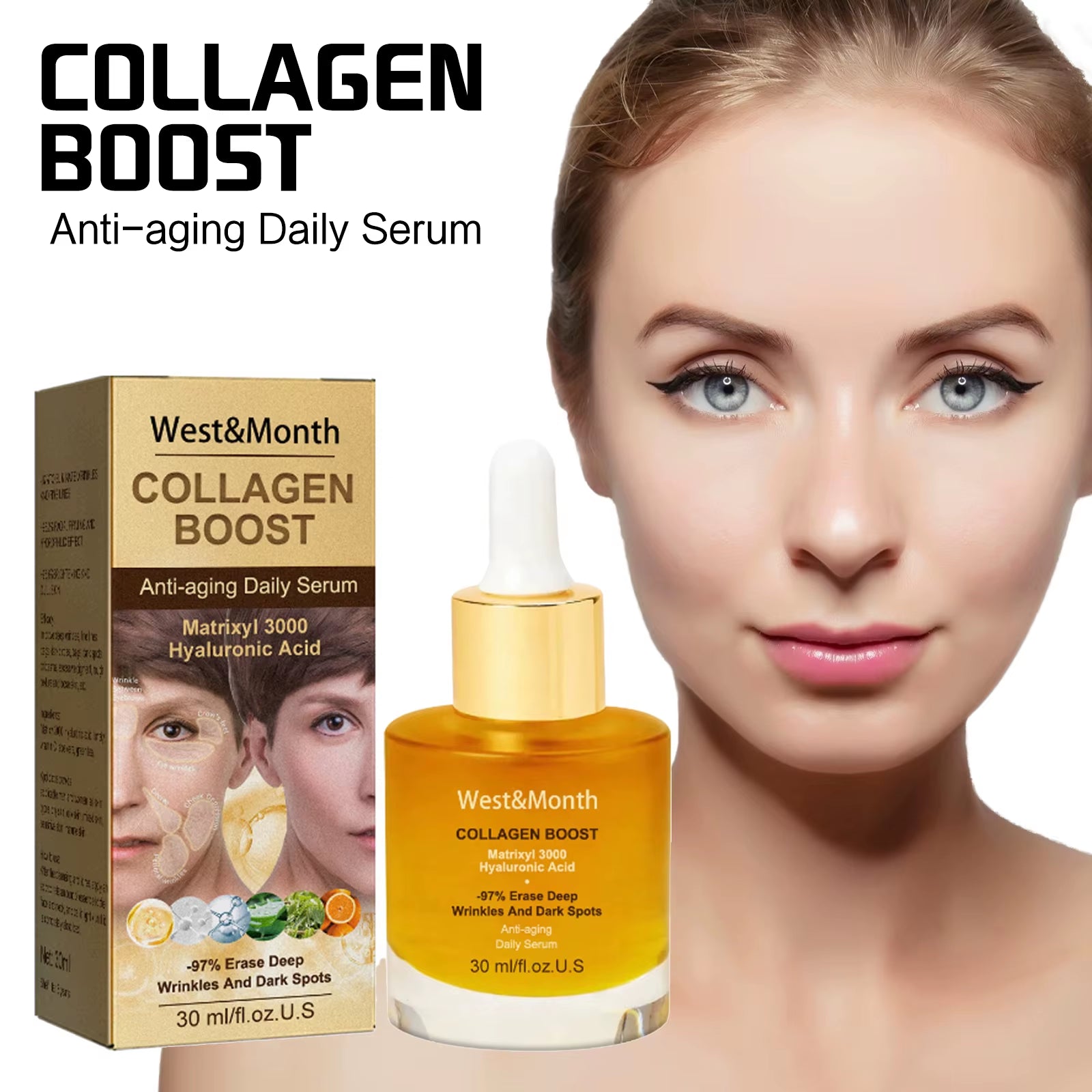 Women Collagen Boost anti Aging Daily Face Serum Skin Barrier Repairing Deep Wrinkles and Dark Spots Erasing Elastic Skin Serum