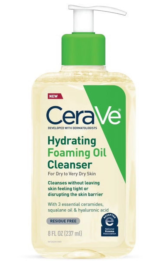 Hydrating Foaming Oil Cleanser, Daily Face Wash for Dry to Very Dry Skin, 8 Fl Oz