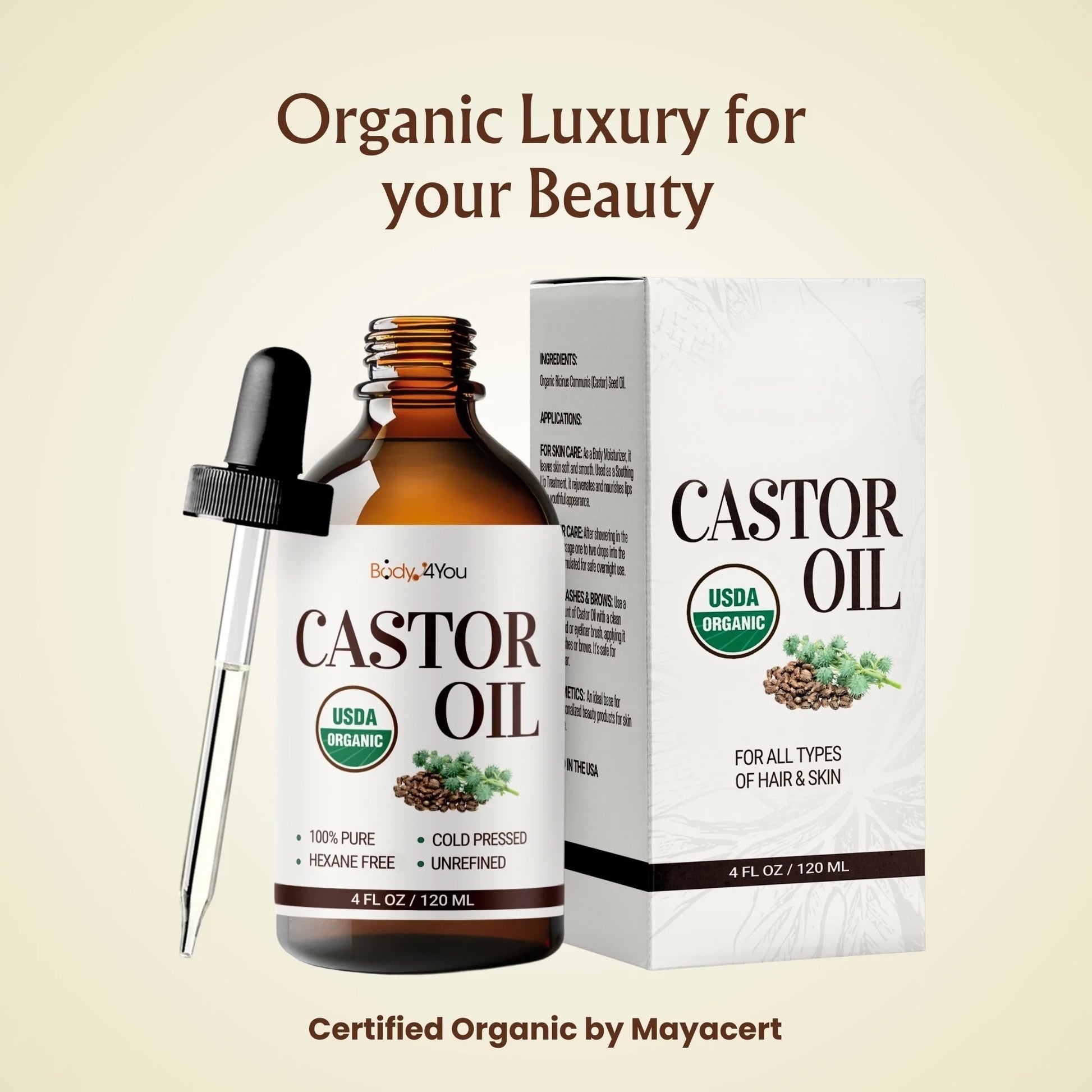 Natural Organic Castor Hair Oil, 4 Fl Oz, Dropper Bottle