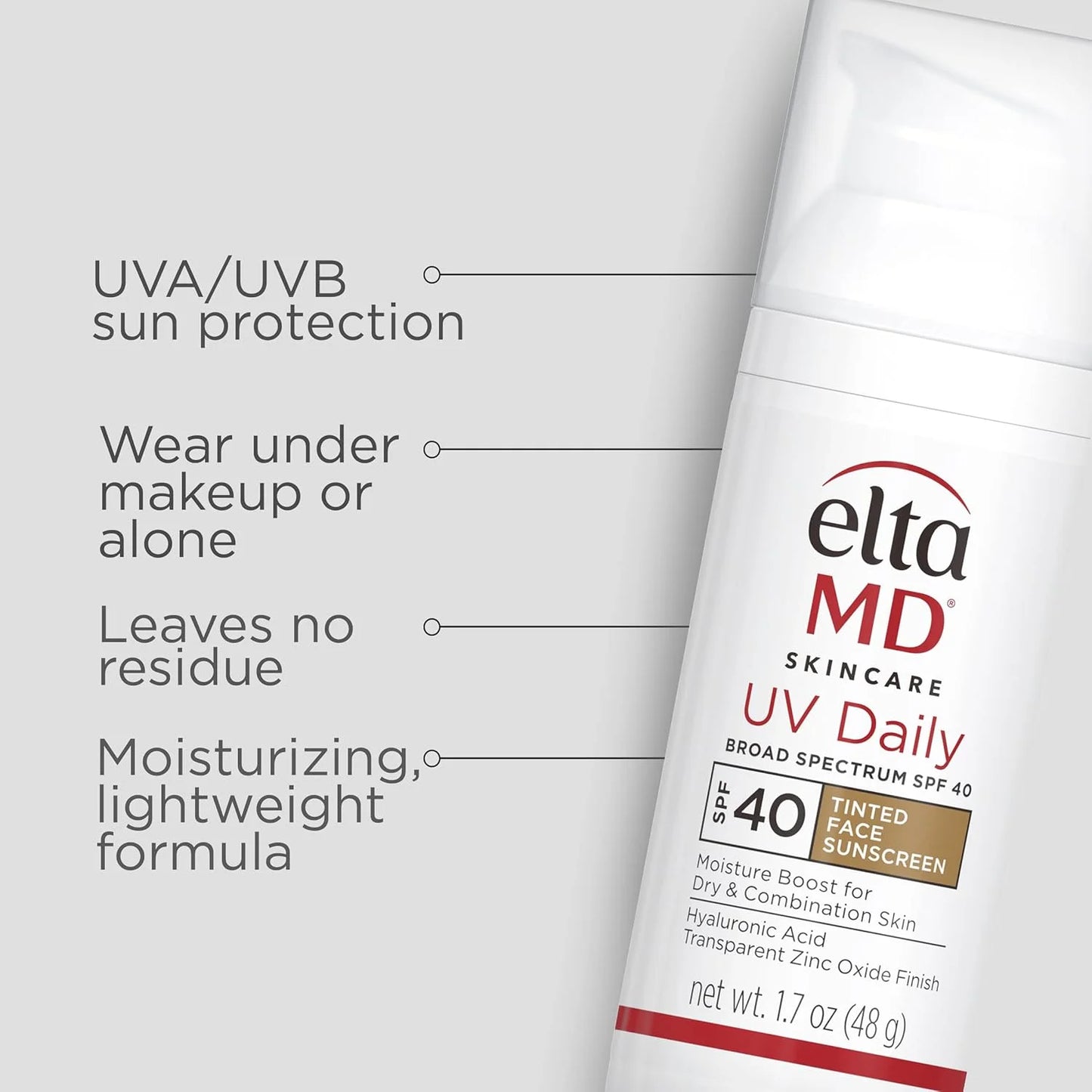UV Daily SPF 40 Tinted Face Sunscreen Moisturizer, Lightweight Tinted Sunscreen for Face Moisturizers, 1.7 Oz Pump