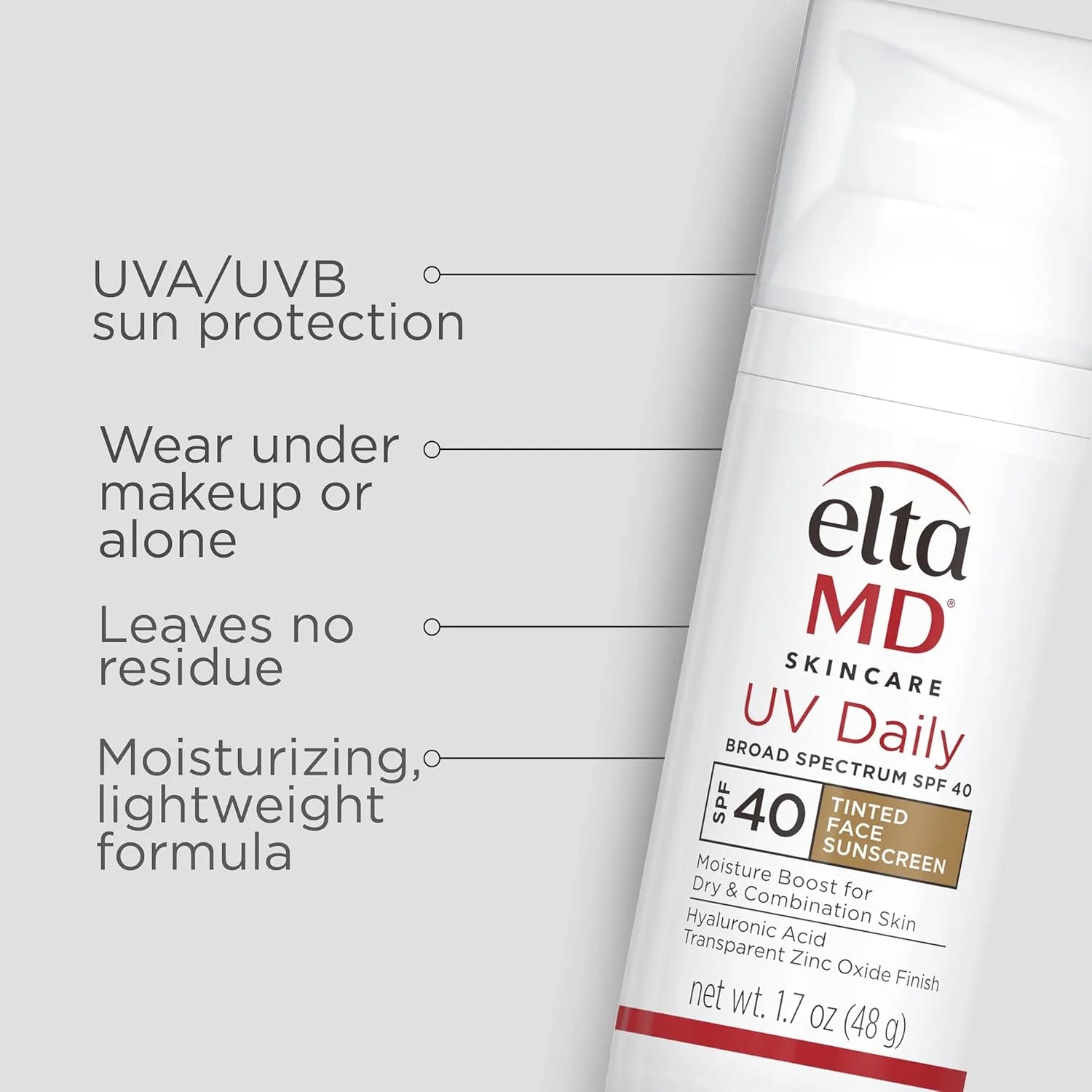 UV Daily SPF 40 Tinted Face Sunscreen Moisturizer, Lightweight Tinted Sunscreen for Face Moisturizers, 1.7 Oz Pump