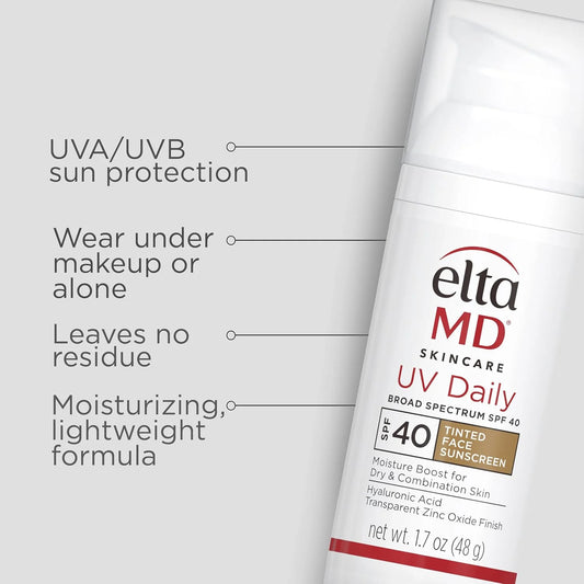 UV Daily SPF 40 Tinted Face Sunscreen Moisturizer, Lightweight Tinted Sunscreen for Face Moisturizers, 1.7 Oz Pump