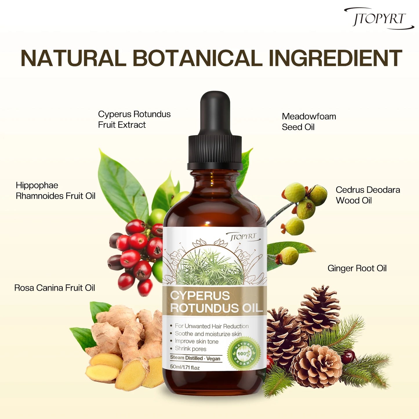 Cyperus Rotundus Oil for Hair Removal,Smooth Skin, Moisturizing & Soothing for Women and Men,1.71 Fl.Oz