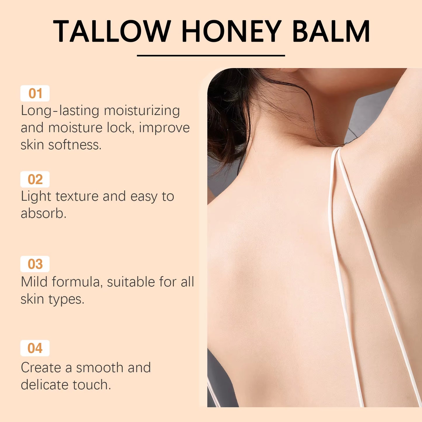 Deep Moisturizing Tallow Honey Balm Long Lasting Hydration Non Greasy All Skin Types Daily Face Body Moisturizing Cream 60G