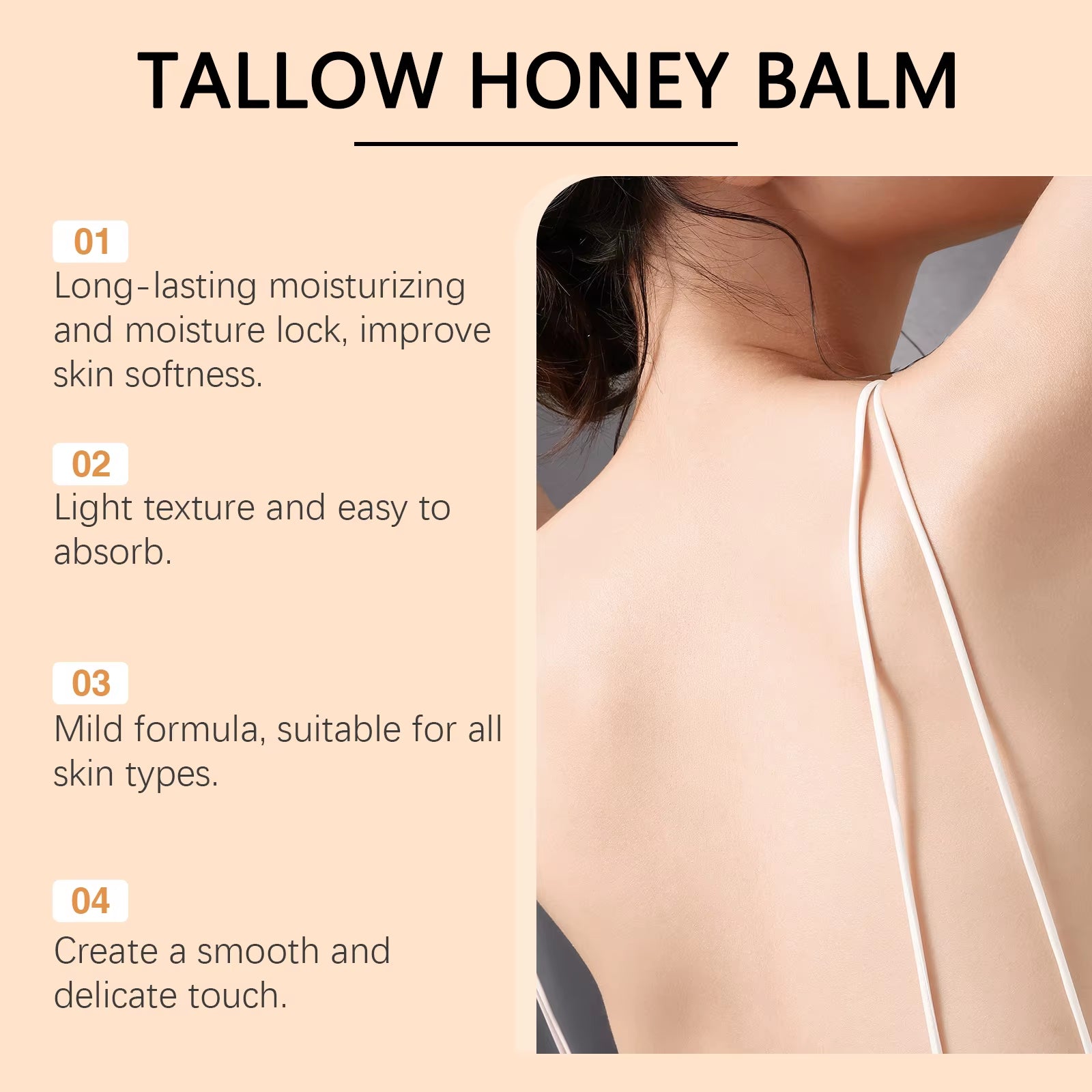 Deep Moisturizing Tallow Honey Balm Long Lasting Hydration Non Greasy All Skin Types Daily Face Body Moisturizing Cream 60G