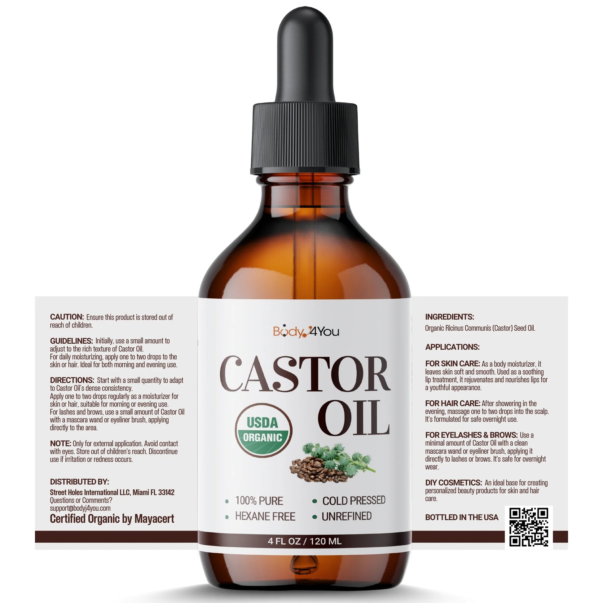 Natural Organic Castor Hair Oil, 4 Fl Oz, Dropper Bottle