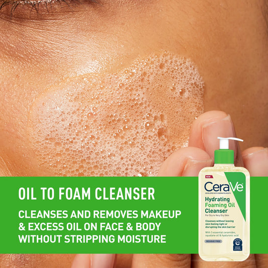 Hydrating Foaming Oil Cleanser, Daily Face Wash for Dry to Very Dry Skin, 8 Fl Oz