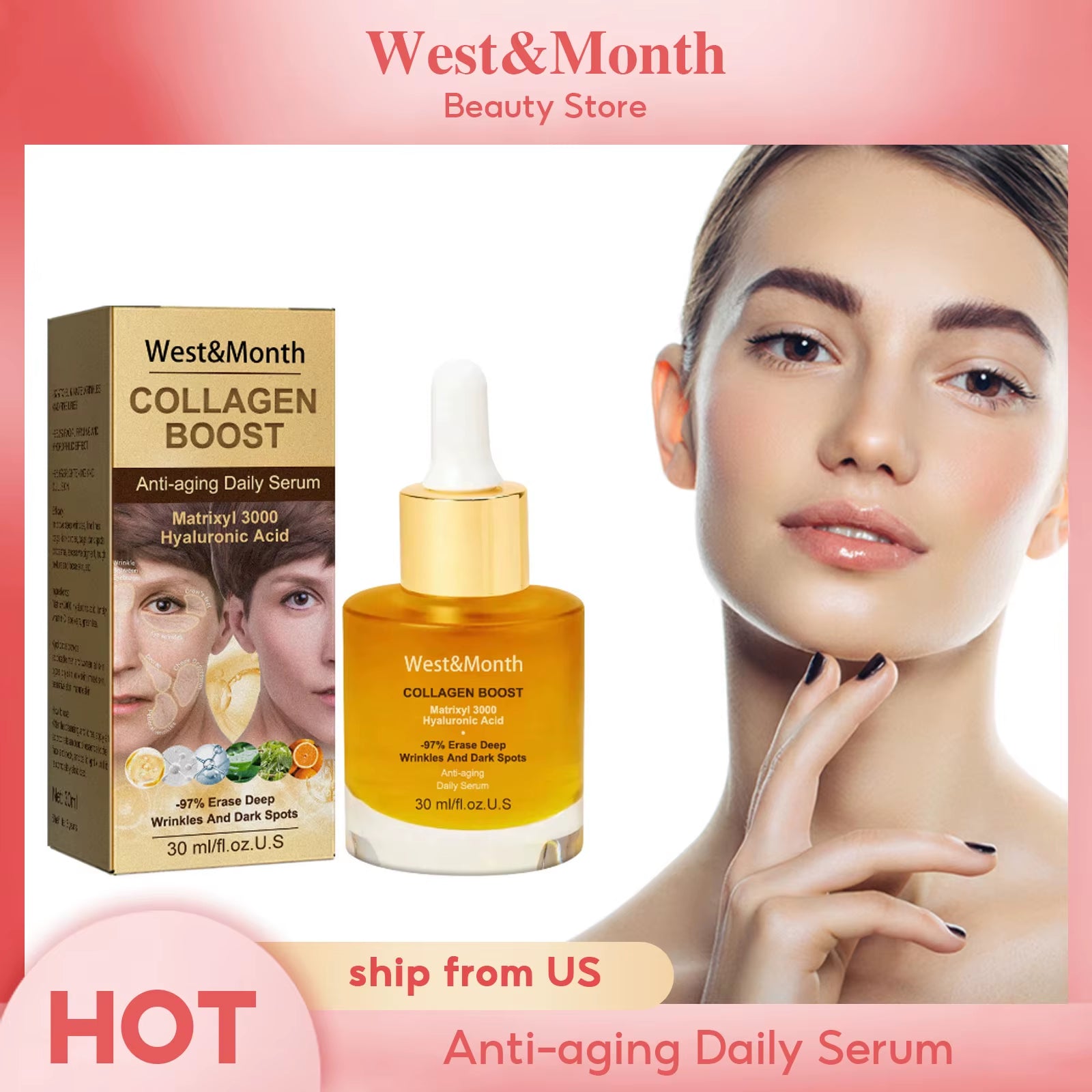Women Collagen Boost anti Aging Daily Face Serum Skin Barrier Repairing Deep Wrinkles and Dark Spots Erasing Elastic Skin Serum