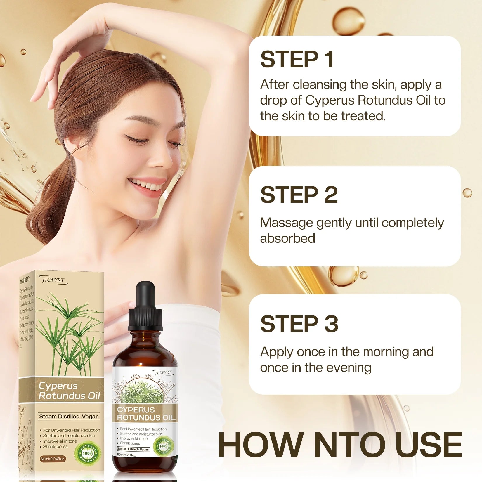 Cyperus Rotundus Oil for Hair Removal,Smooth Skin, Moisturizing & Soothing for Women and Men,1.71 Fl.Oz