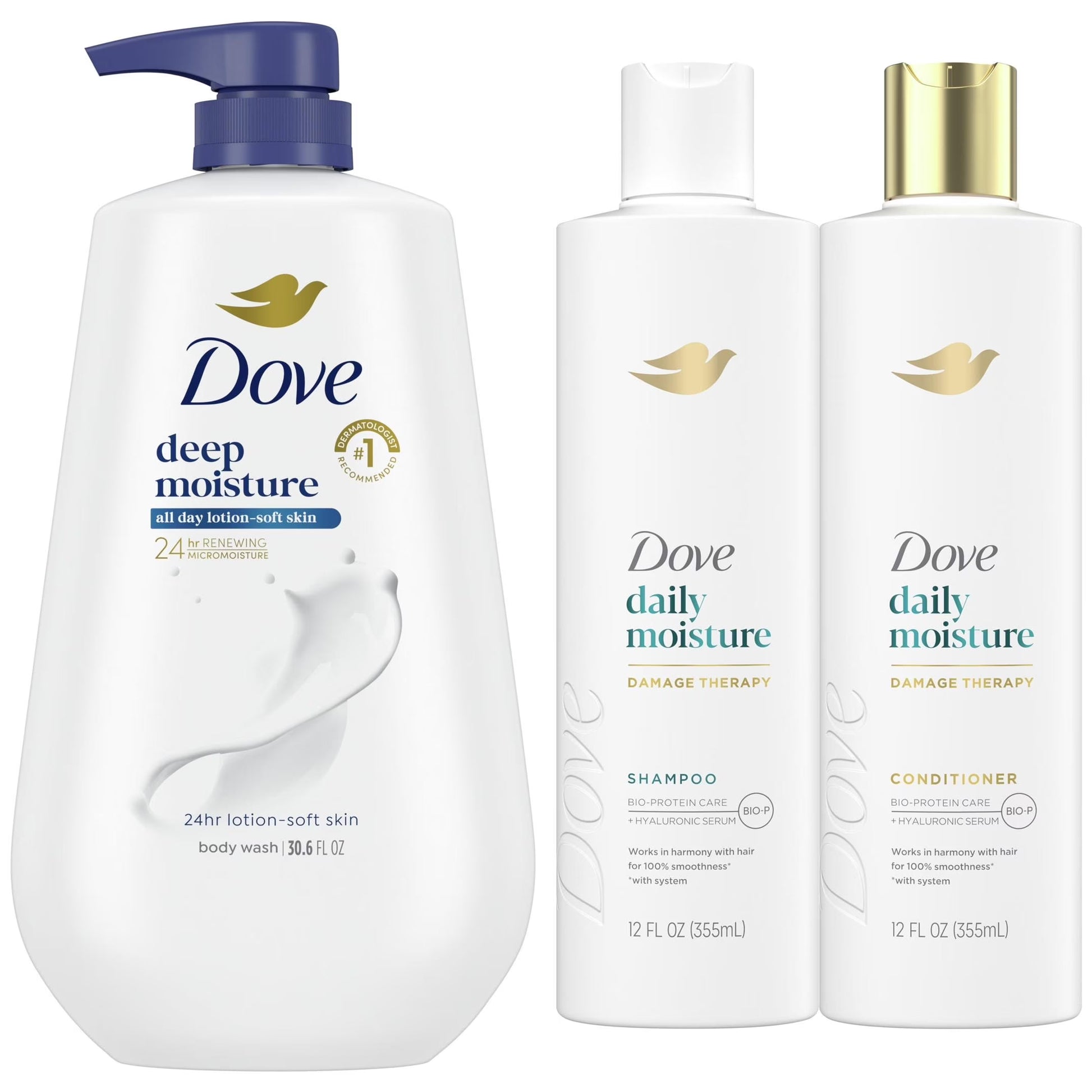 Deep Moisture Body Wash, Daily Hydration Shampoo & Conditioner, 3 Count