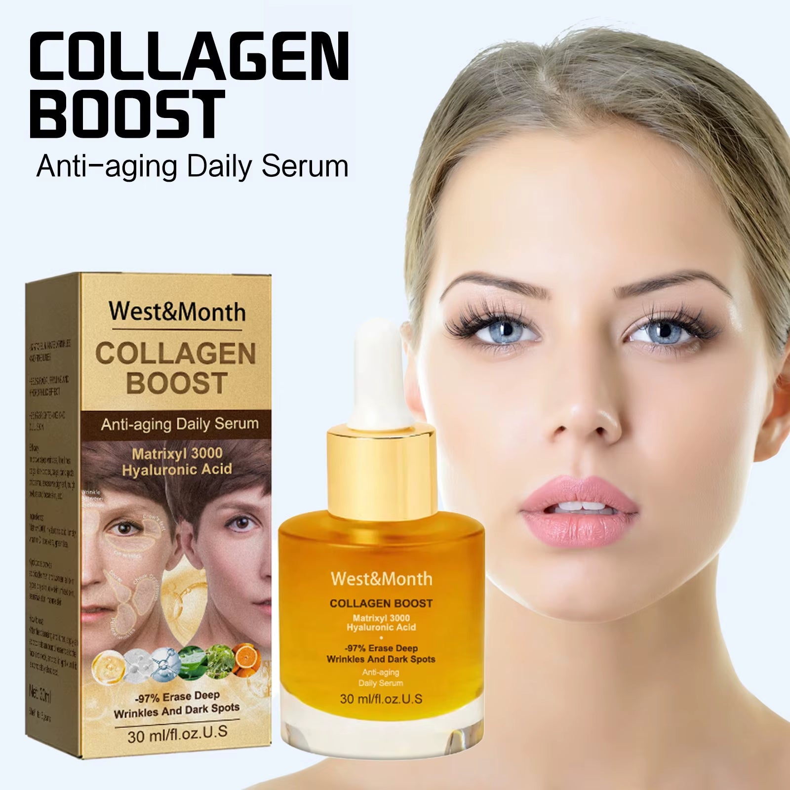 Women Collagen Boost anti Aging Daily Face Serum Skin Barrier Repairing Deep Wrinkles and Dark Spots Erasing Elastic Skin Serum
