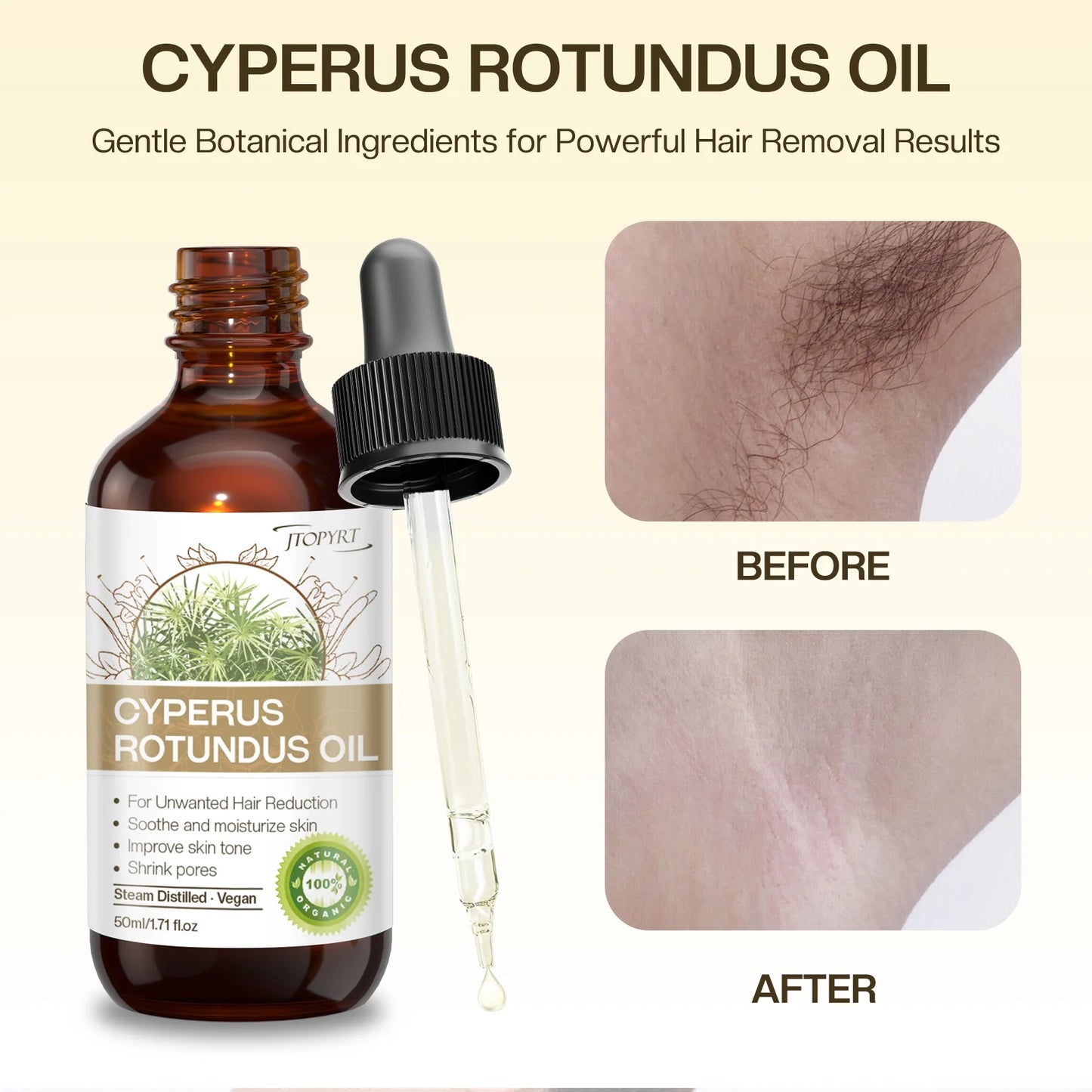 Cyperus Rotundus Oil for Hair Removal,Smooth Skin, Moisturizing & Soothing for Women and Men,1.71 Fl.Oz