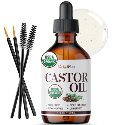 Natural Organic Castor Hair Oil, 4 Fl Oz, Dropper Bottle