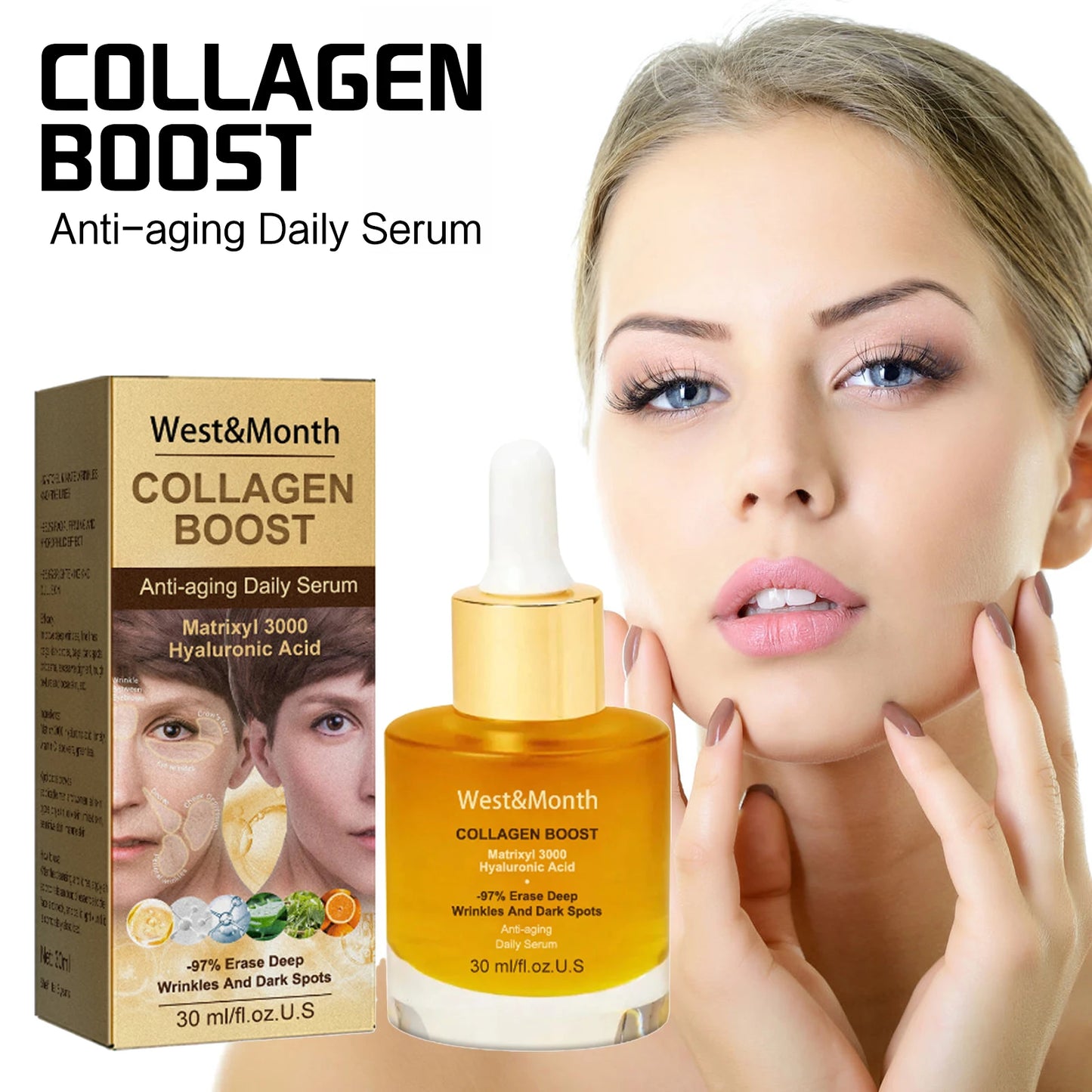 Women Collagen Boost anti Aging Daily Face Serum Skin Barrier Repairing Deep Wrinkles and Dark Spots Erasing Elastic Skin Serum